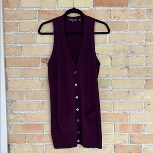 Vince Burgundy Cashmere Sleeveless Cardigan with Pockets